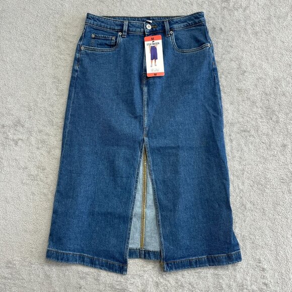 NEW Steve Madden Women's M Denim Midi Skirt With Front Slit - Picture 4 of 10